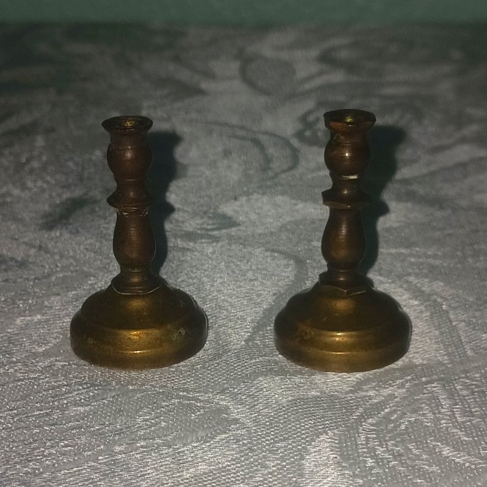 A Pair of Vintage MINIATURE Brass Candlestick Holders